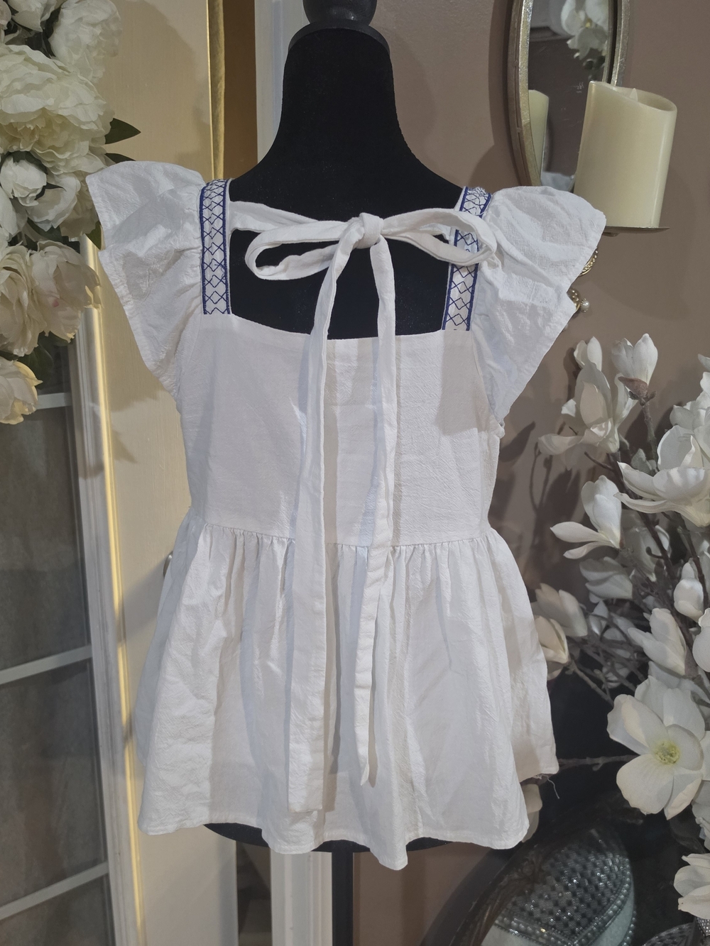 SHEIN White Tank Top with Blue Embroidered Bodice - Picture 2 of 6